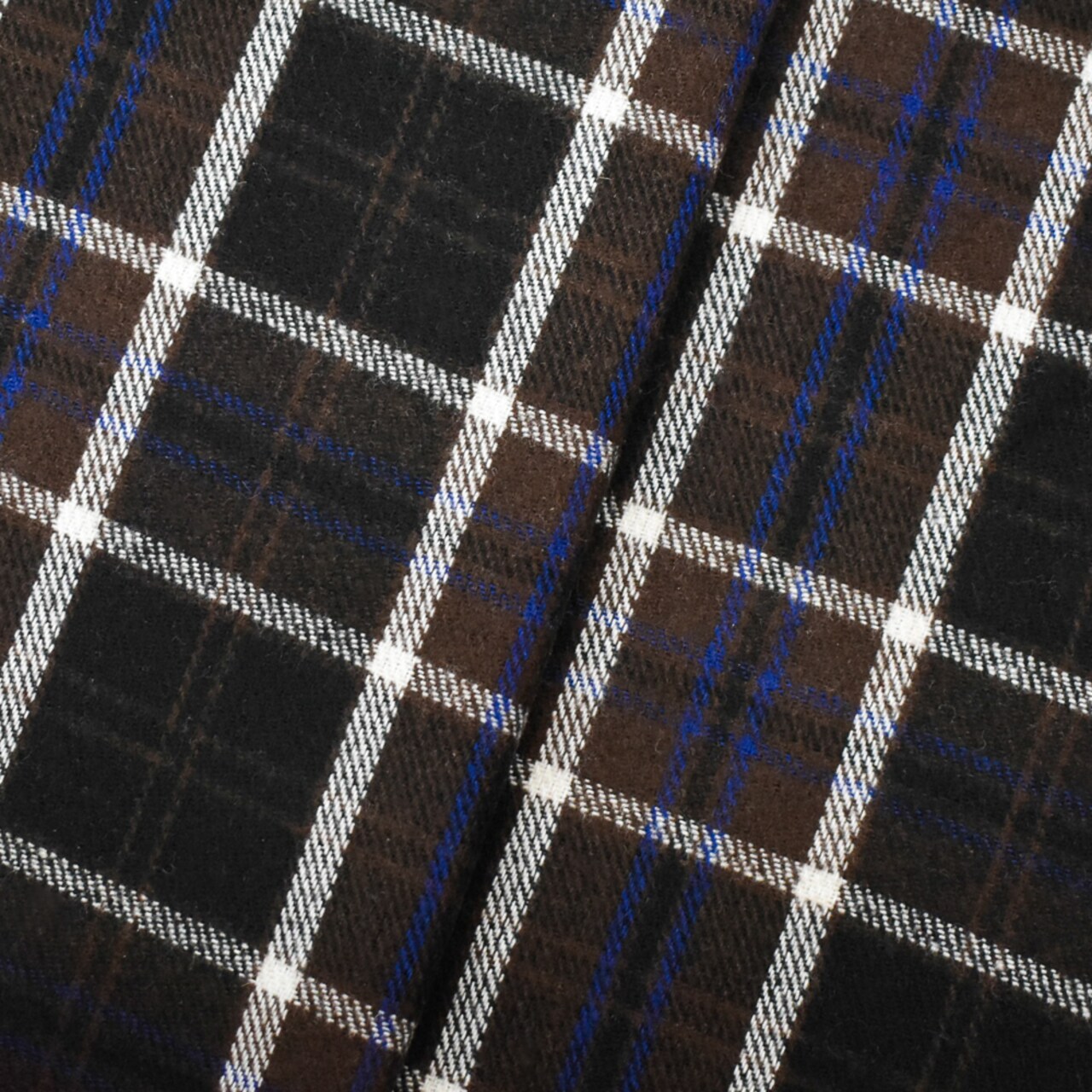 Brown-Bue-Multi Melton Poly-Wool Plaid Twill Woven Jacketing Fabric By the Yard